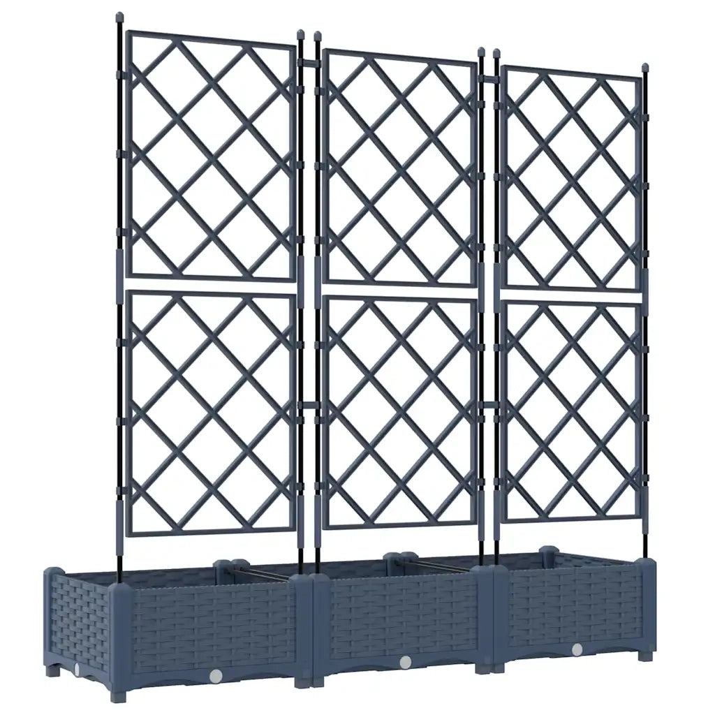 Vaso da Giardino-Fioriera da Giardino con Trellis 3 pcs Grigio 120 x 40 x 125.5 cm