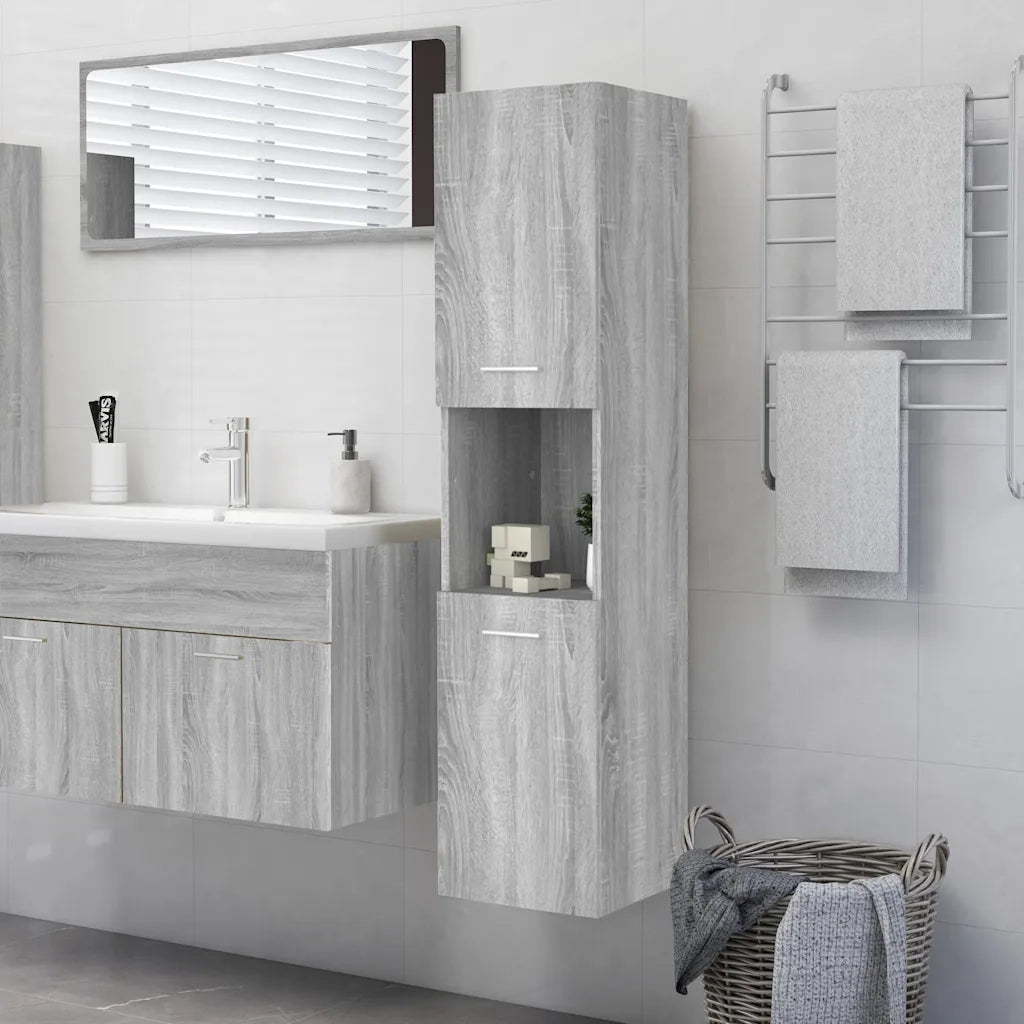 Armadietto Bagno Grigio Sonoma 30x30x130cm in Legno Multistrato 815640