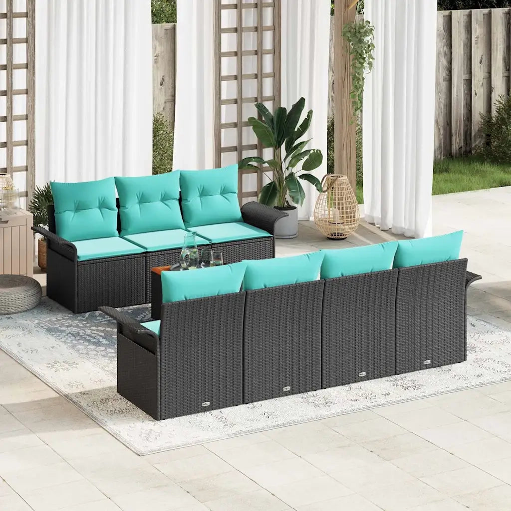 Set Divano da Giardino 8 pcs Nero e Turchese polyrattan