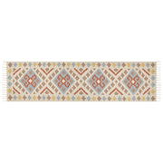 Tappeto Kilim in cotone multicolore 80 x 300 cm a pelo basso con motivi geometrici e frange Rettangolare Tradizionale