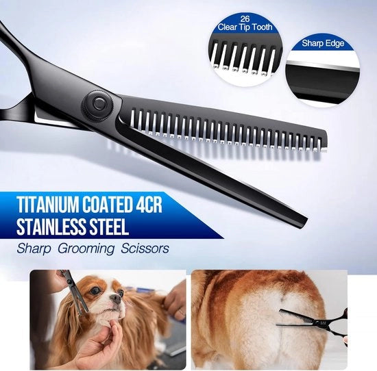 Kit di tagliatori per cani professionale 5 in 1 in titanio con trattamento di superficie e punta rotonda per taglio e recisione sicuro nero