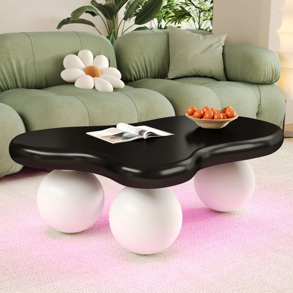 TAVOLINO DA CAFFÈ a forma di nuvola 95x62,5x32 cm MDF Nero/Bianco con LED