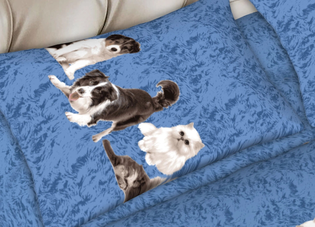 Completo Lenzuola Letto In 100% Cotone Made In Italy Varie Fantasie C.N - Piazza E Mezza - Friends Blu