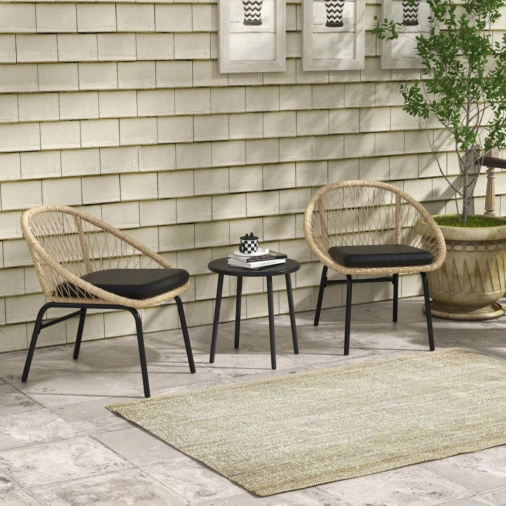 Set Mobili da Giardino in Rattan 3 Pezzi con Tavolino e 2 Sedie ¨C Xylo ¨C Giallo, Cuscini, Balcone