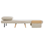 Poltrona letto 3 in 1 - con schienale reclinabile e braccioli in rattan - in lino beige