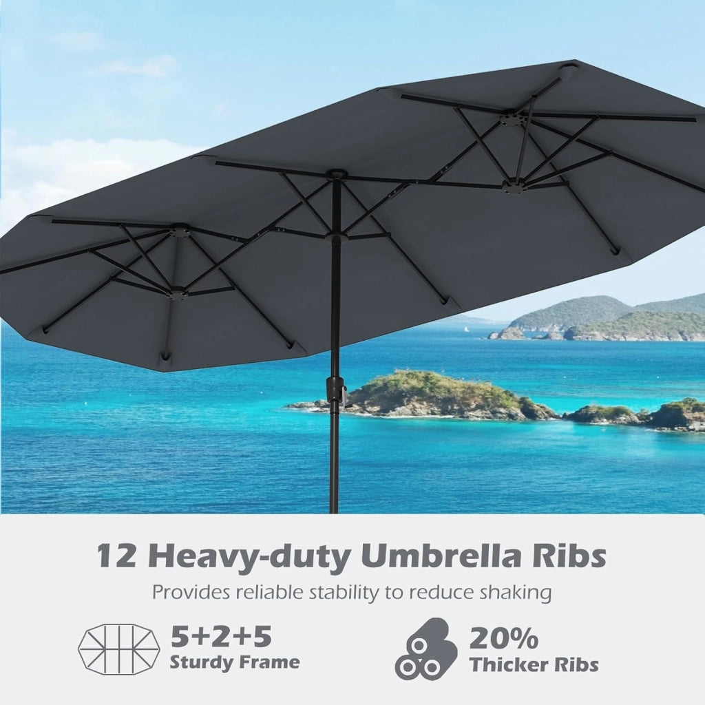 Ombrellone da giardino 4 x 2 m, ombrellone doppio con 12 aste e manovella, parasole rettangolare con protezione solare, per balcone, terrazza, piscina, senza base
