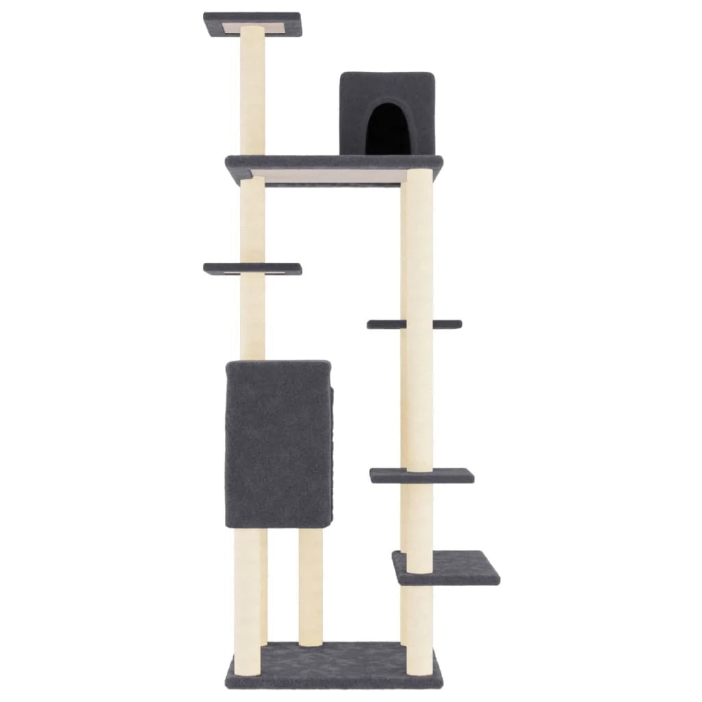Tiragraffi per gatti Mobili per arrampicata su torre Tiragraffi piattaforma da arrampicata con tiragraffi in sisal scuro 154 cm grigio 02_0022673