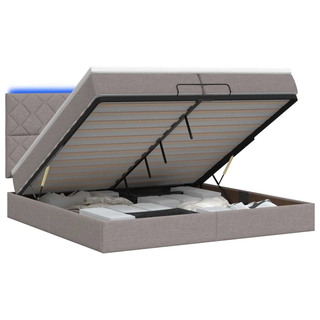 Letto Ottomano con Materasso e LED Tortora 200 x 200 cm Tessuto 3458184