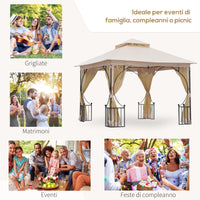 Gazebo da Giardino 3x3 m con Doppio Tettuccio in Metallo e Poliestere Beige