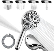Douchekop con alta pressione con 10 gettoni - Maniglia da doccia a 5" con alta circolazione e getti ad alta pressione - Incluso tubo in acciaio inox (lucido cromato)