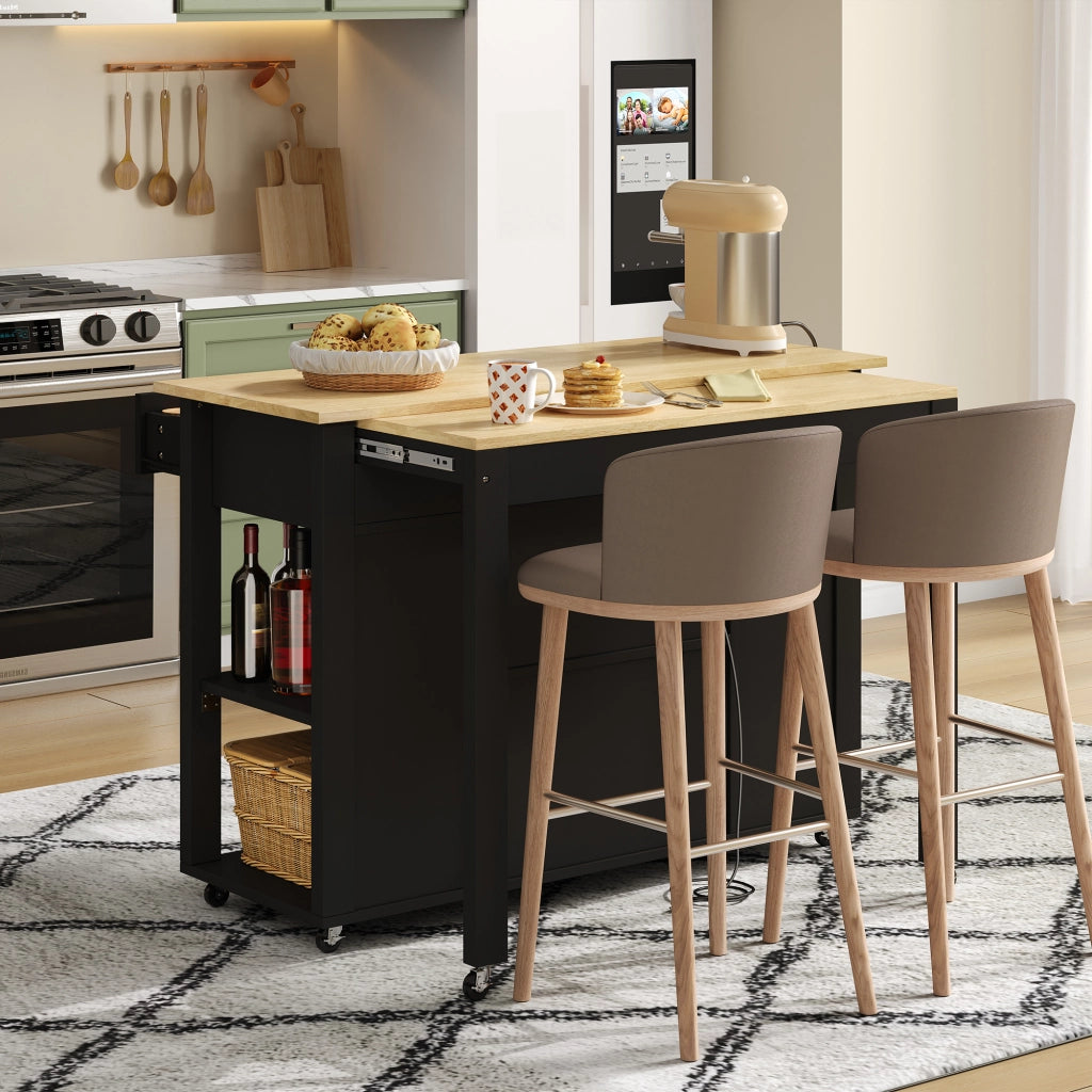 Isola Cucina Mobile Allungabile 120 cm ¨C MINIMAL ¨C con Cassetti, Ante e Prese Elettriche