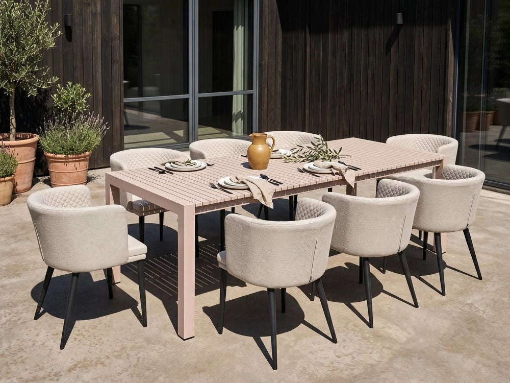 Tavolo da giardino allungabile 160/220 x 90 cm in alluminio color sabbia beige arredo da esterno verniciato a polvere