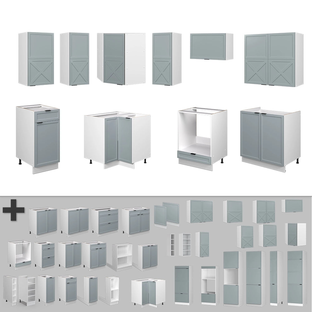 Vicco Cucina angolare completa Blu-grigio chiaro/bianco 160 x 60 cm senza piano di lavoro