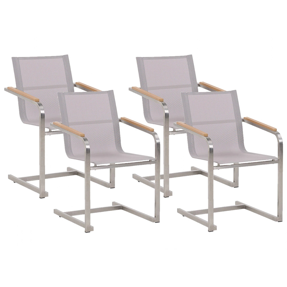 Set di 4 sedie da giardino beige con sedile sintetico struttura in acciaio inox stile cantilever