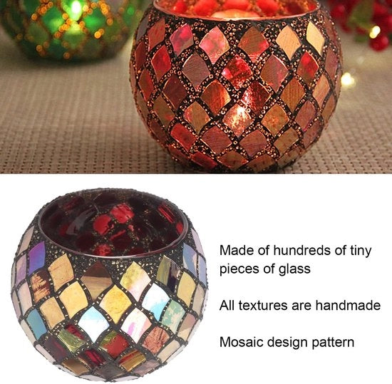 Supporto per candela in vetro mosaico - decorazione per tavolo - vetro rosso - adatto per matrimoni - 1x supporto per candela
