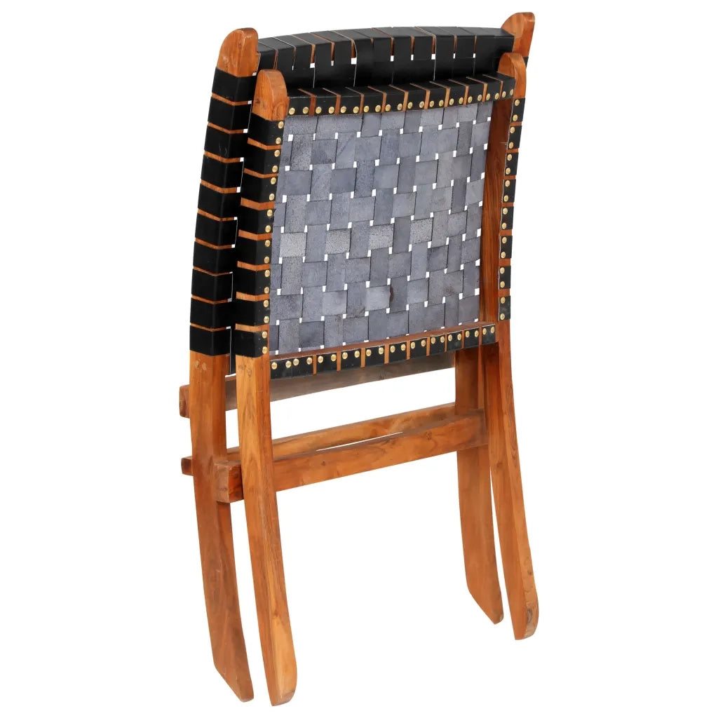 Sedia Pieghevole a Strisce Incrociate Nera in Vera Pelle CFW5733395