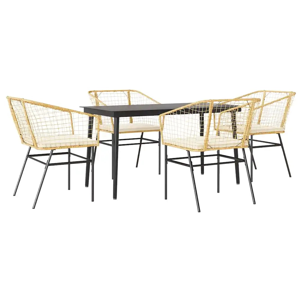Set da Pranzo da Giardino 5pz con Cuscini Polyrattan Vetro