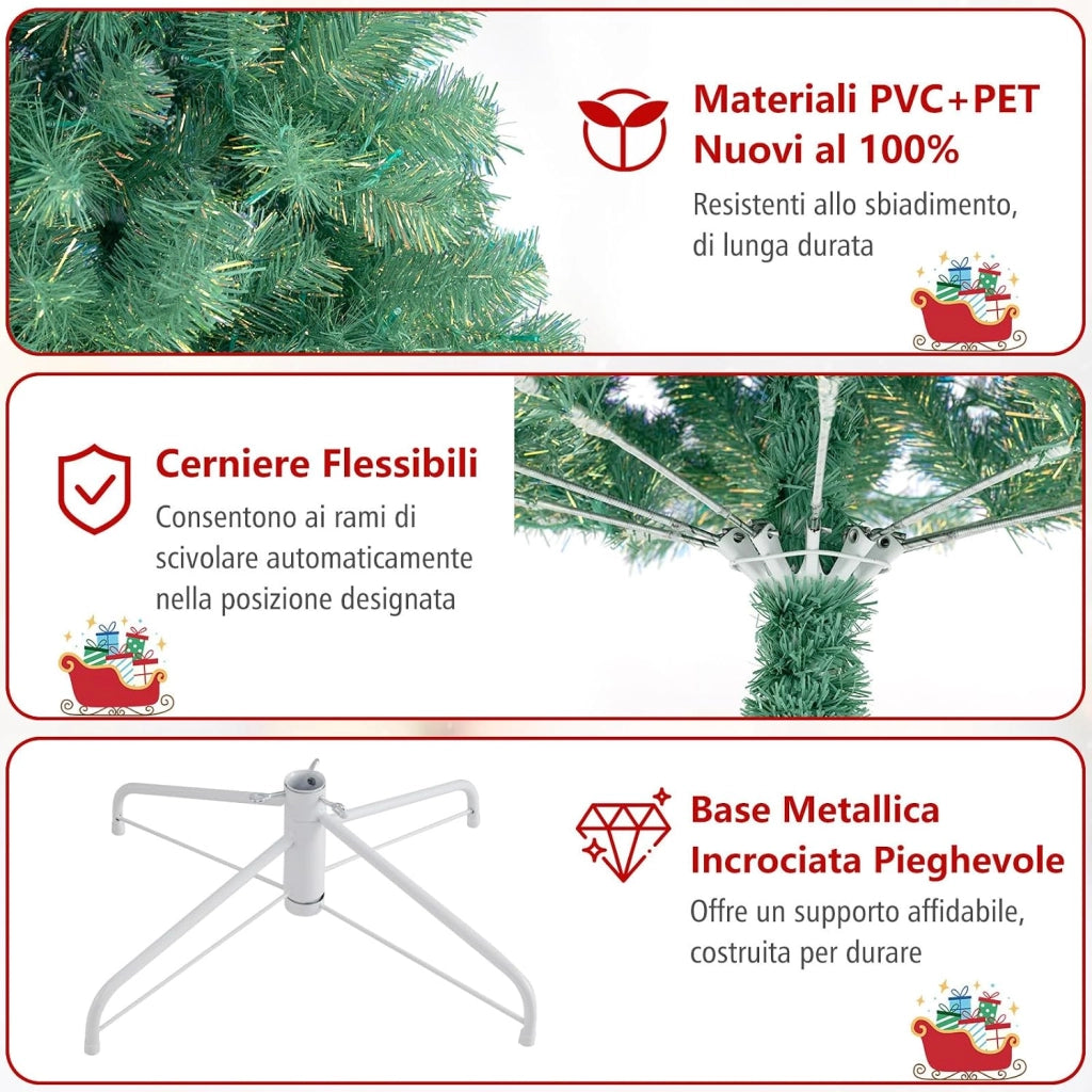 Albero di Natale 225 cm, Albero di Natale Preilluminato con 1300 Rami Folti, 550 Luci LED Bianco Caldo, 8 Modalità e Base, Decorazione Natalizia per Casa e Ufficio (Verde, 225 cm)