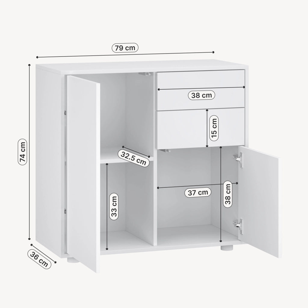 Comò Paarl con 2 Ante e 2 Cassetti 74x79x36 cm - Bianco Opaco [en.casa]