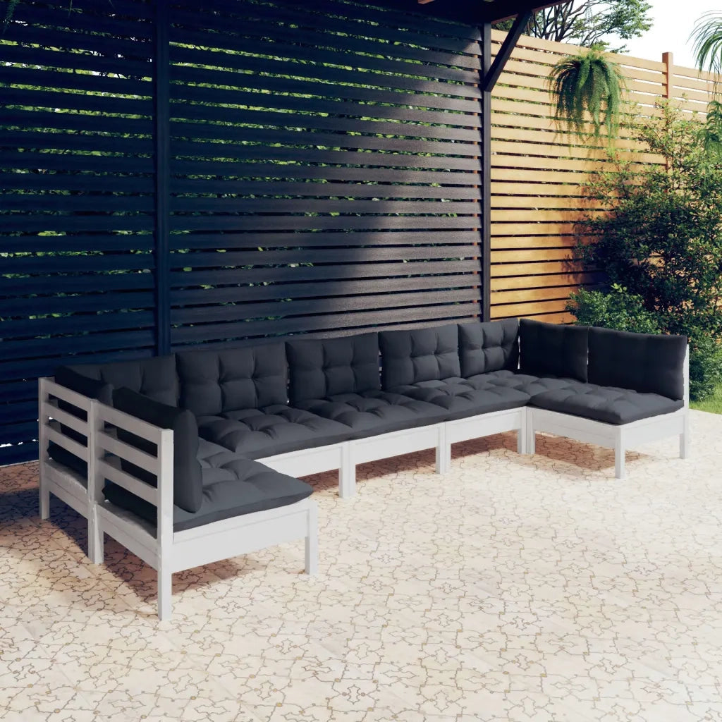 Set Divani da Giardino 7 pz con Cuscini Bianchi Legno di Pino 3097164