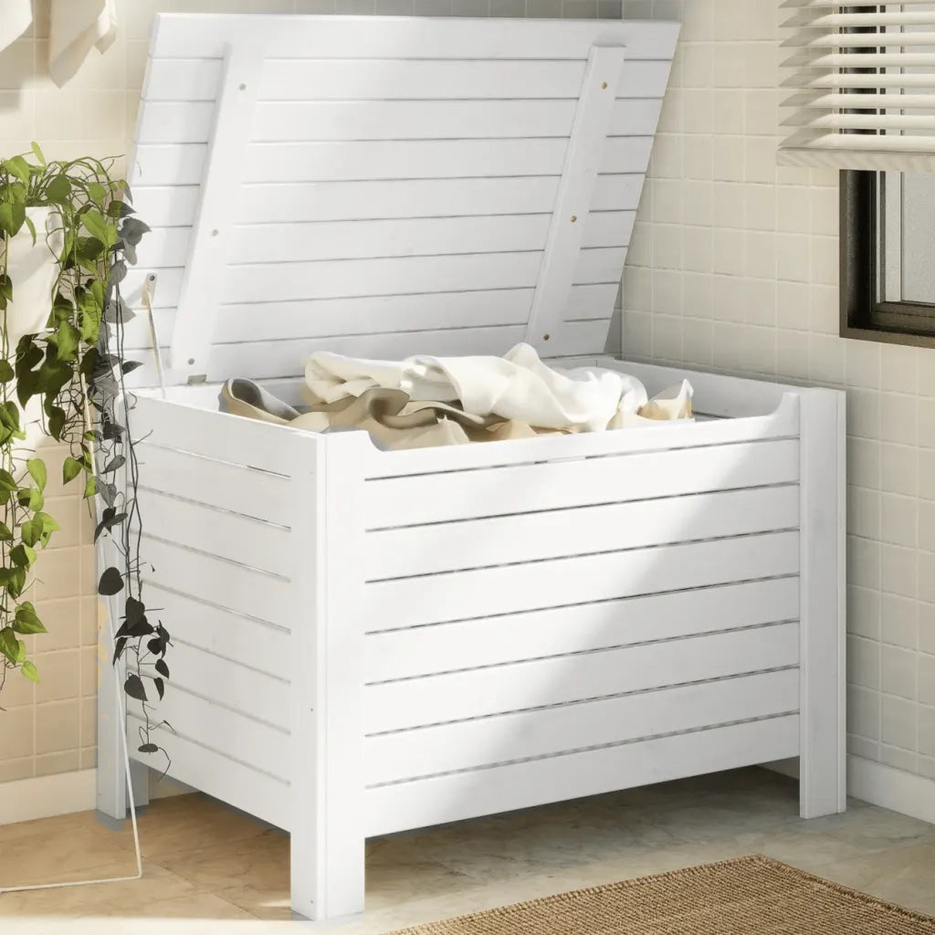 Contenitore con Coperchio RANA Bianco 100x49x54cm Massello Pino