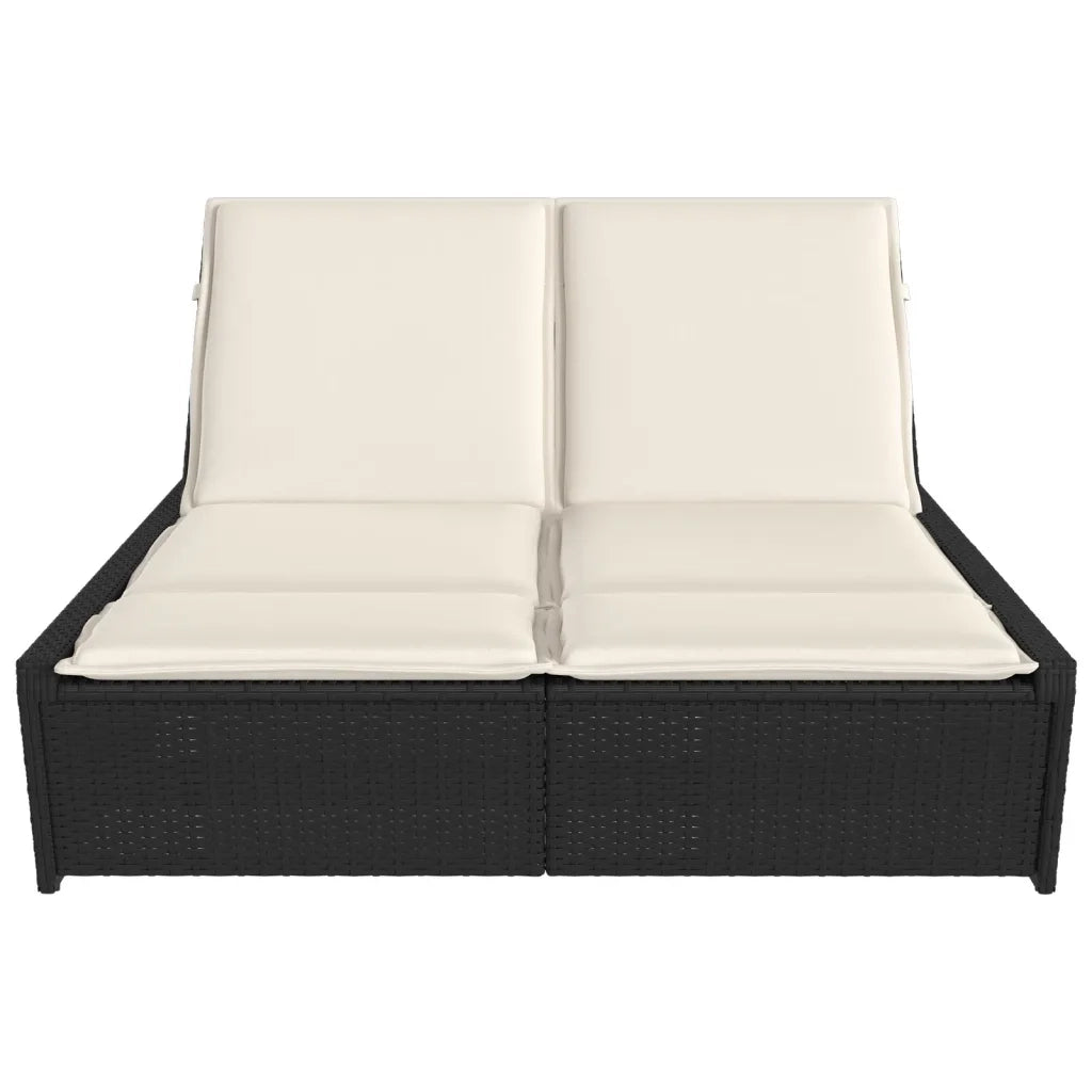 Lettino Prendisole Doppio con Cuscini Nero in Polyrattan