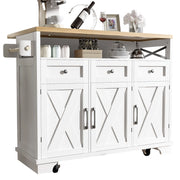 Carrello da cucina con 3 Cassetti; Piano Ribaltabile; Portasciugamani e Ruote; 118 x 43 x 98 cm; Bianco