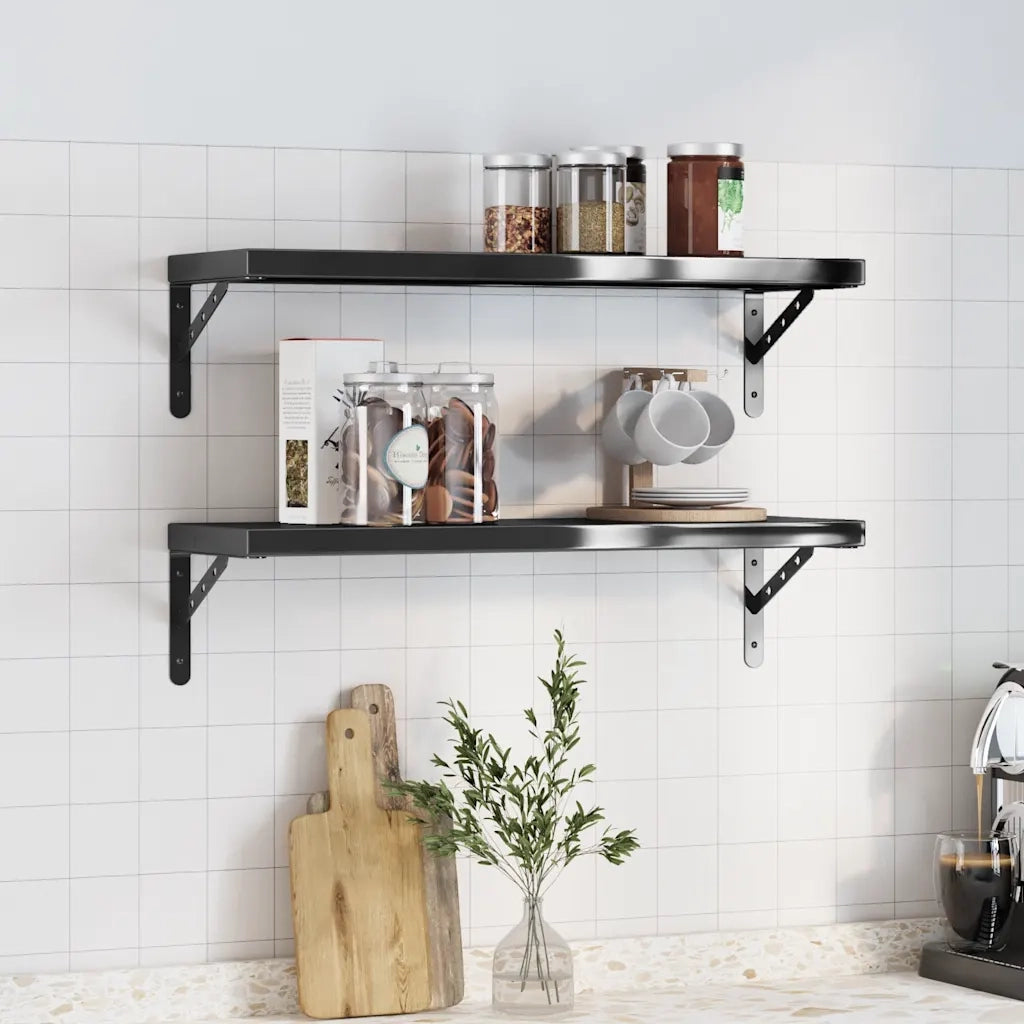 vidaXL Mensole a Muro 2 pz 75x23,5 cm Nero in Acciaio Inossidabile