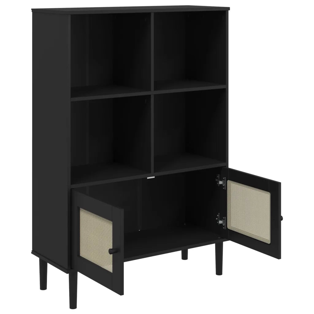 Credenza-Buffet-Armadio da cucina SENJA Aspetto Rattan Nero 90x35x130 cm Legno Pino