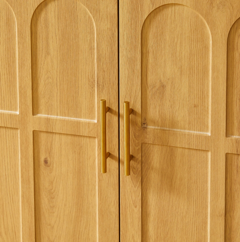 Credenza moderna 169 cm in MDF effetto legno naturale; con ante curve e ripiani regolabili