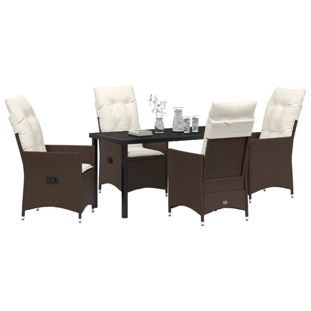 Set da pranzo da giardino 5 pezzi con cuscini Marrone Polyrattan
