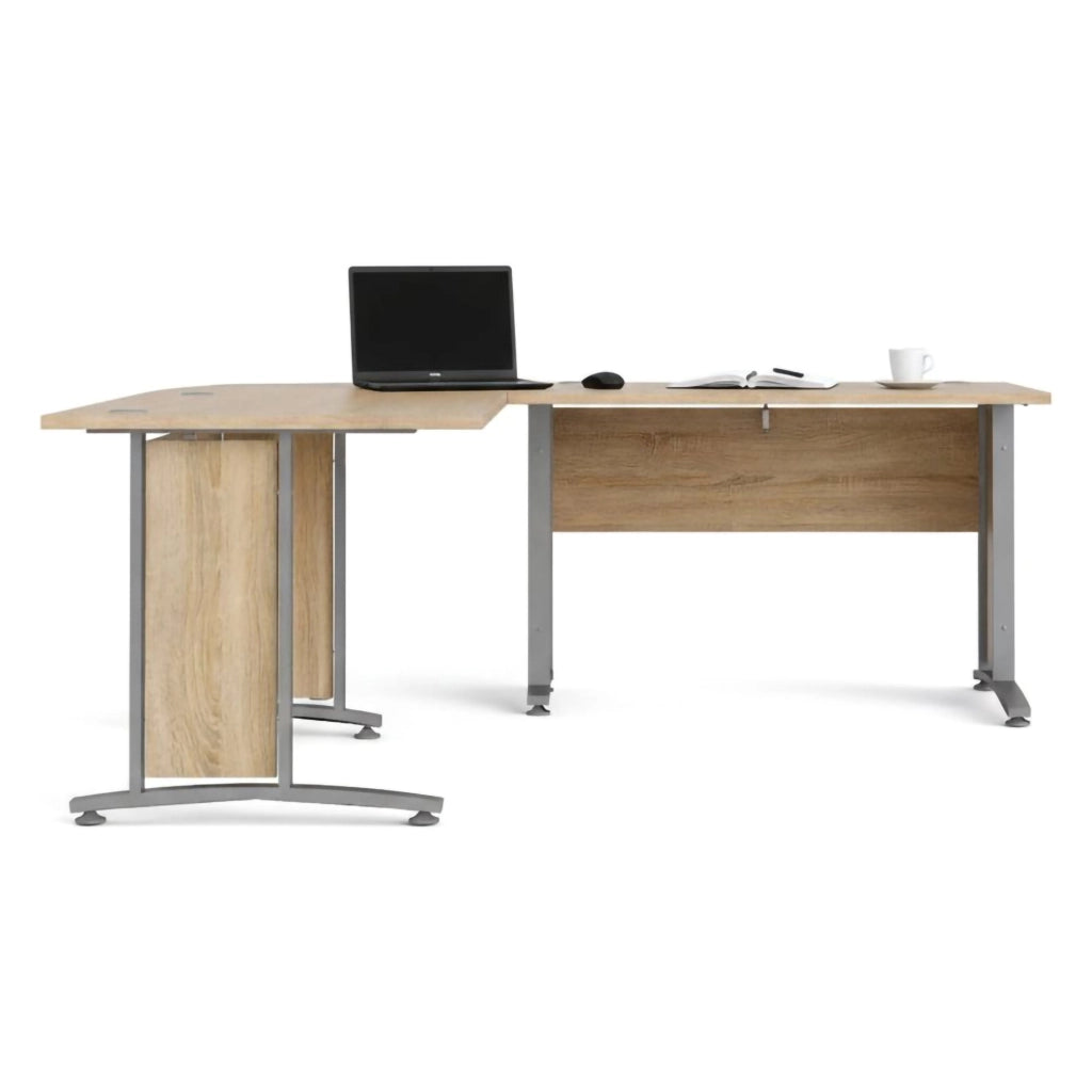 Scrivania Heling, Scrittoio multiuso, Tavolo per ufficio porta PC, Piano di lavoro, 200x200 h75 cm, Grigio e Quercia
