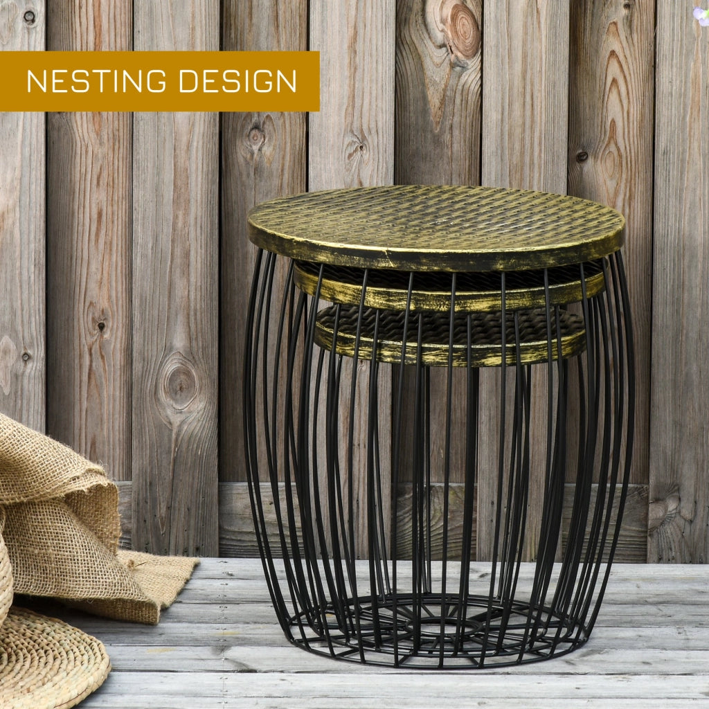EasyComfort Set da Giardino Esterno, 3 Tavolini da Balcone Impilabili, Arredamento da Giardino Stile Industriale in Metallo Nero