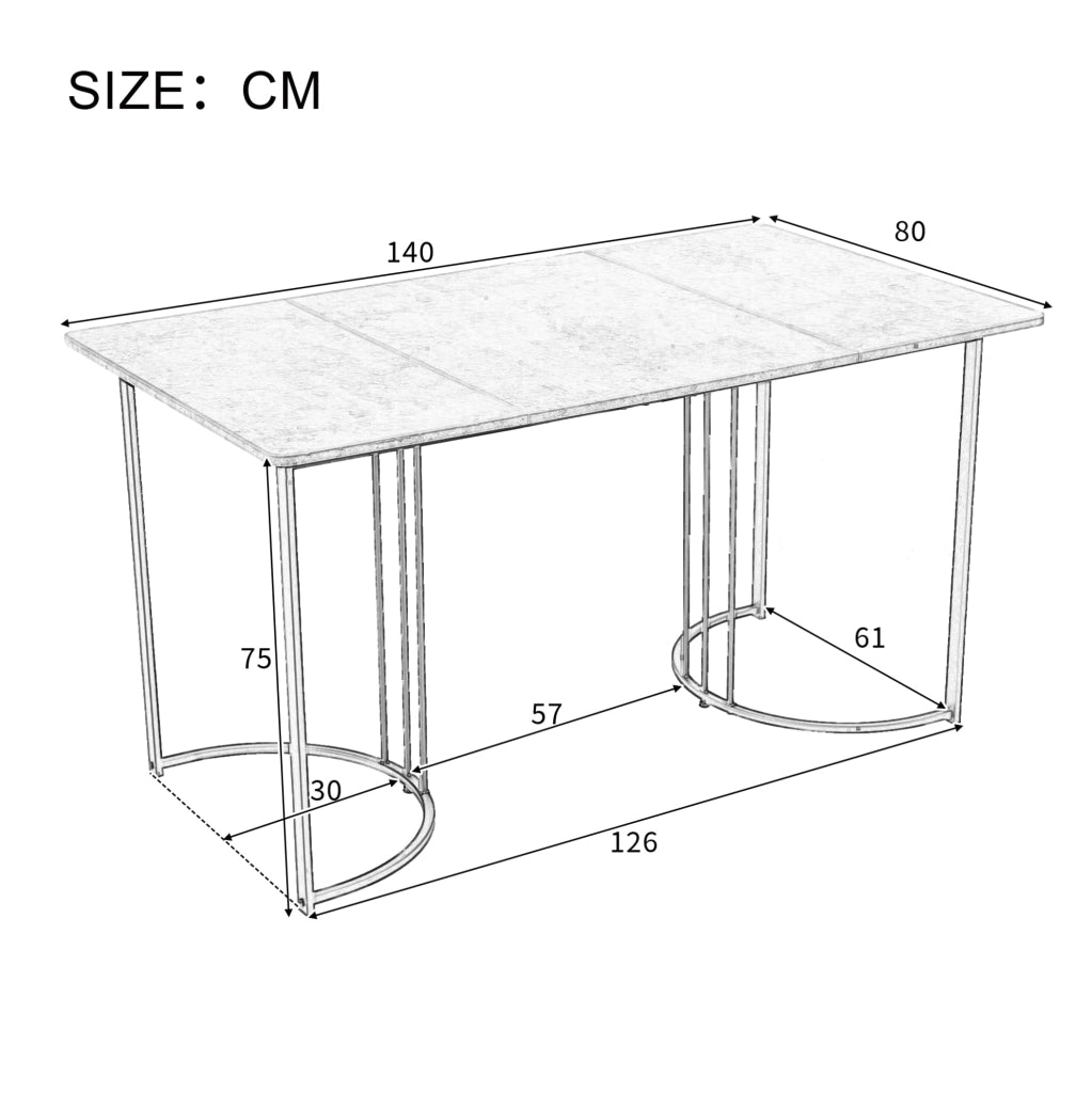 Set tavolo da pranzo 140x80 cm; effetto marmo; MDF bianco