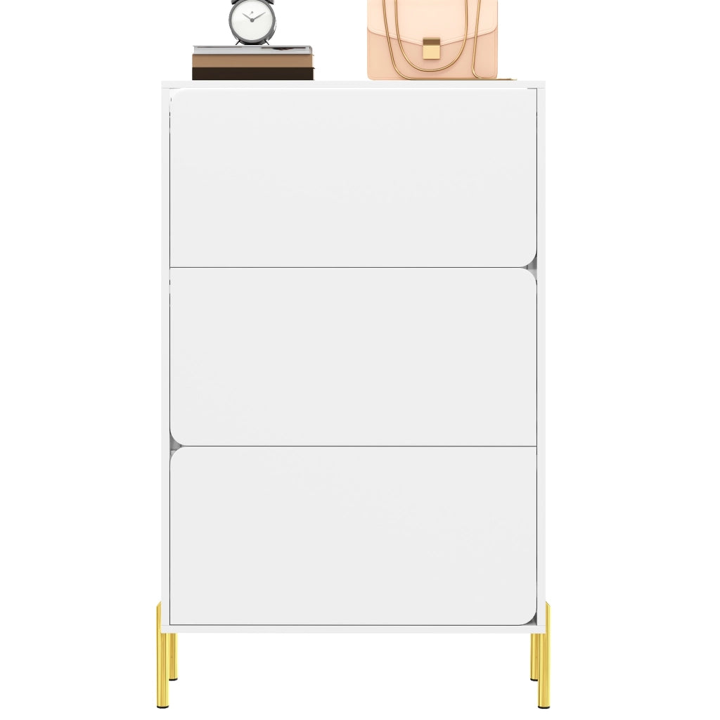 OKWISH Scarpiera con 3 Ante e Ripiani Interni, Senza Maniglie, per Ingresso o Balcone, MDF Bianco, 73 x 24 x 120 cm