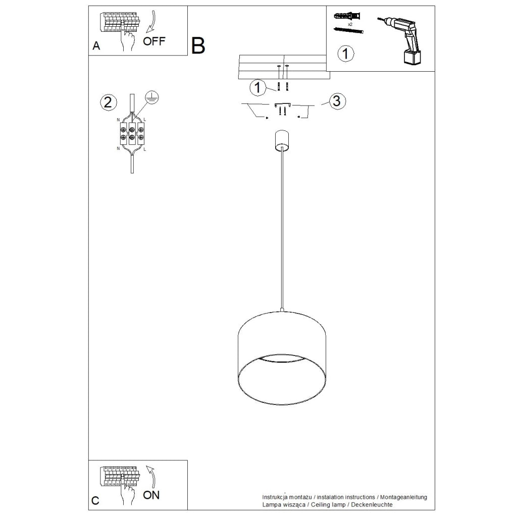 Lampada a sospensione NEVIA con struttura nera e paralume blu scuro impermeabile 40 cm