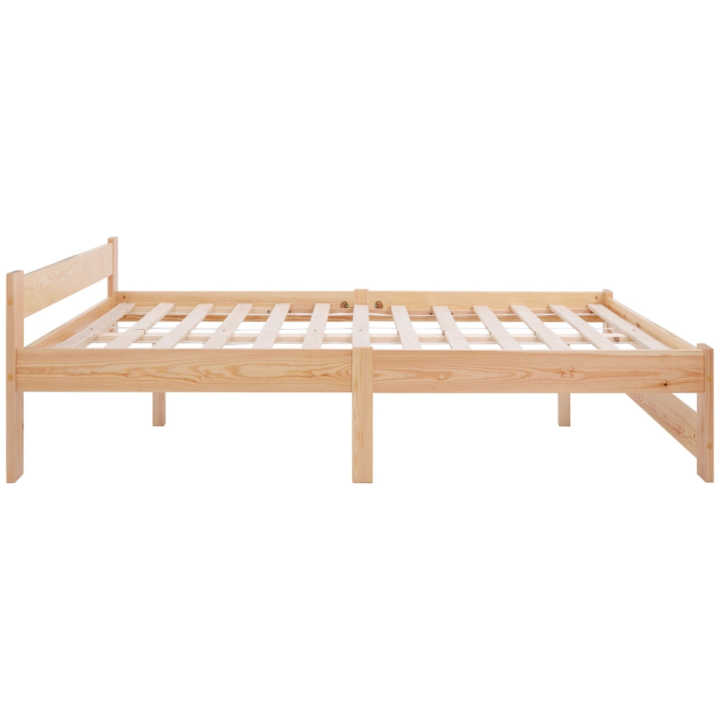 OKWISH Letto Singolo 140×200 cm con Testiera e Rete a Doghe, senza Materasso, in Legno Massello, Naturale