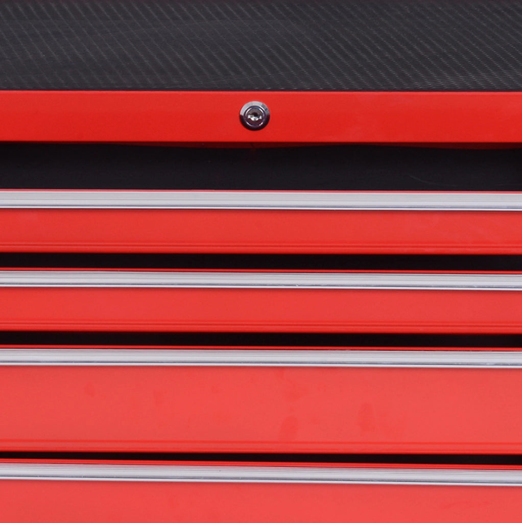 Carrello portautensili in acciaio rosso con 7 cassetti e ruote