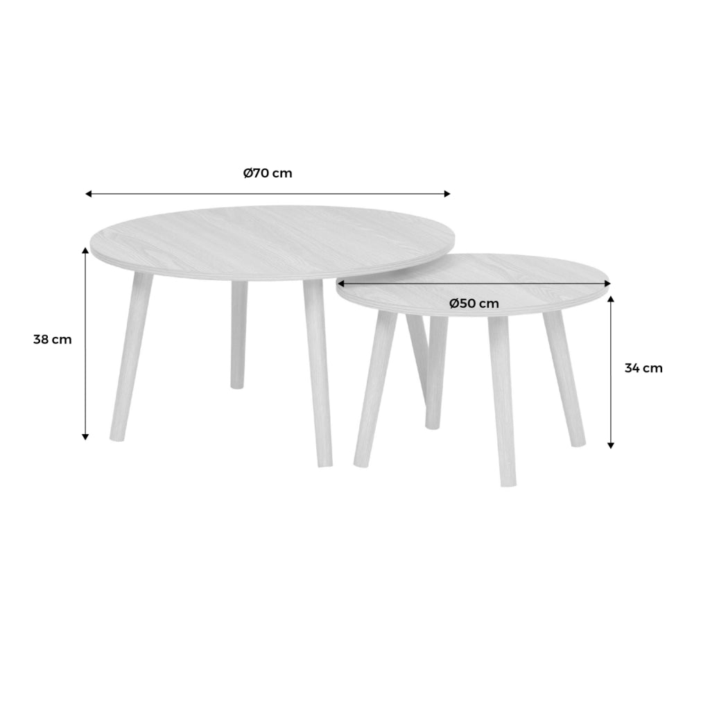 Set di 2 tavolini rotondi, effetto frassino