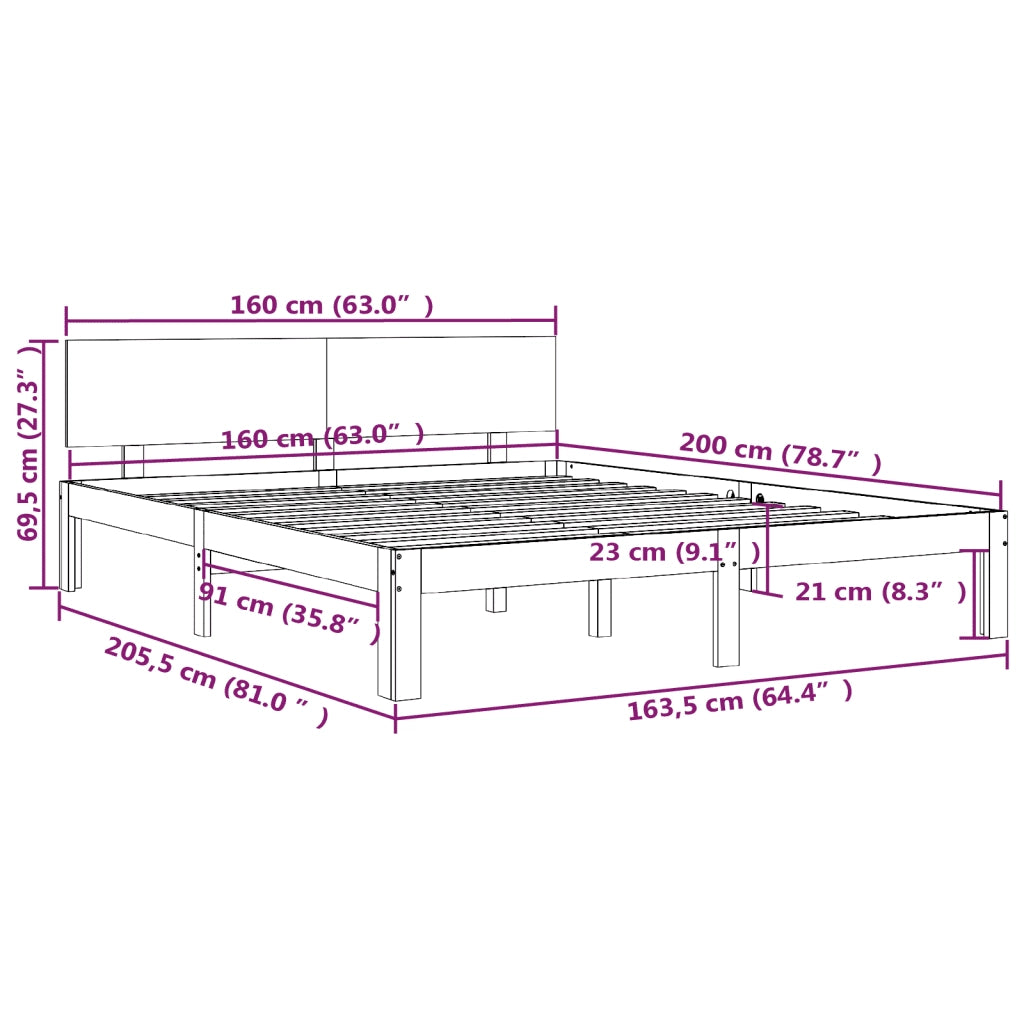 Giroletto-Struttura Letto Bianco in Legno Massello di Pino 160x200 cm 748528