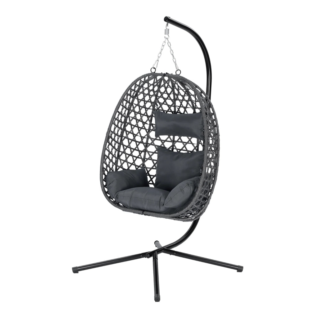 SEDIA SOSPESA 105x105x195 cm Metallo e Rattan Grigio Scuro