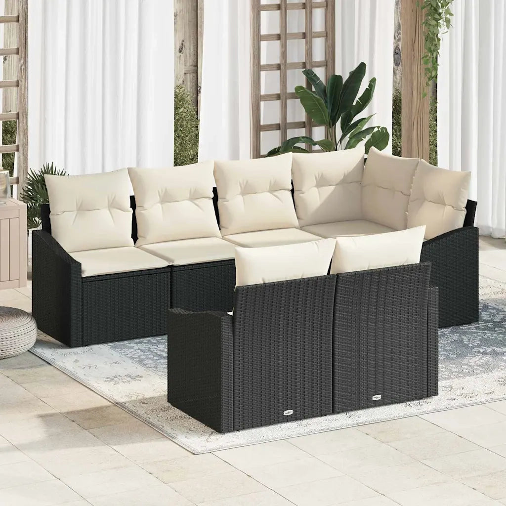 Set Divano da Giardino 7 pcs Nero e Bianco polyrattan 3355426
