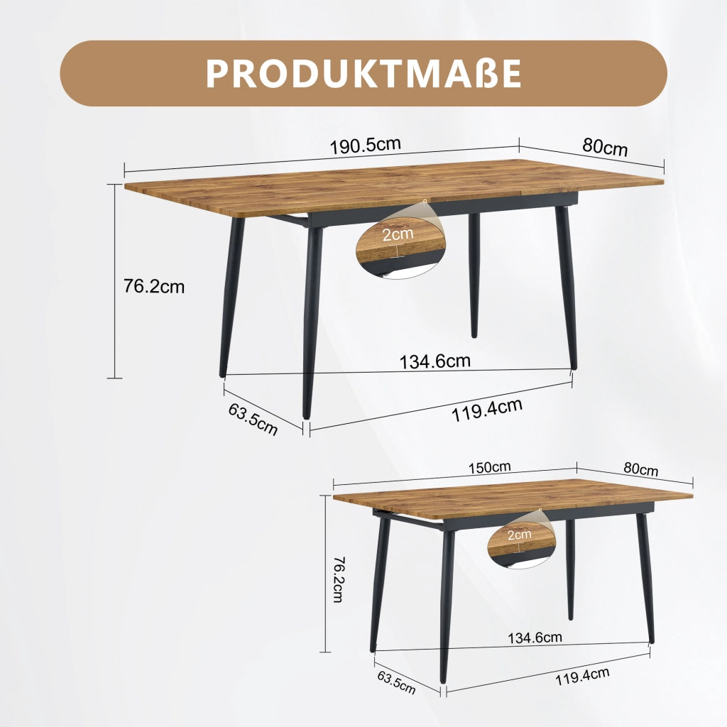 Tavolo da pranzo rettangolare industriale in MDF effetto legno con gambe in metallo nero
