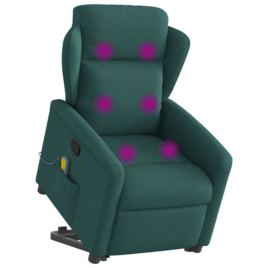 Poltrona Alzapersona Massaggiante Verde Scuro in Tessuto 3303150