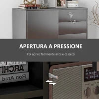 Credenza Moderna con 2 Armadietti e 2 Cassetti con Apertura a Pressione, 79x36x74cm, Nero Lucido