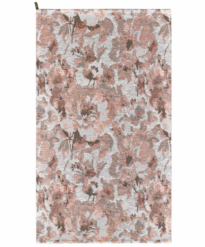 Tappeto floreale moderno con fiori stilizzati DUBAI BEIGE ROSA CIPRIA in ciniglia multiuso lavabile antiscivolo cm.140x200