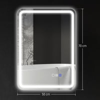 Specchio Bagno 70x50x3,5 cm LED con Bluetooth Illuminazione Regolabile e Funzione Memory in Vetro Temperato