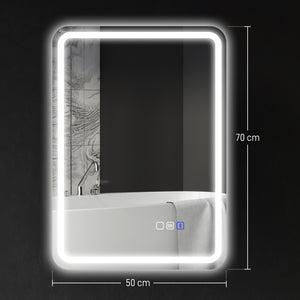 Specchio Bagno 70x50x3,5 cm LED con Bluetooth Illuminazione Regolabile e Funzione Memory in Vetro Temperato