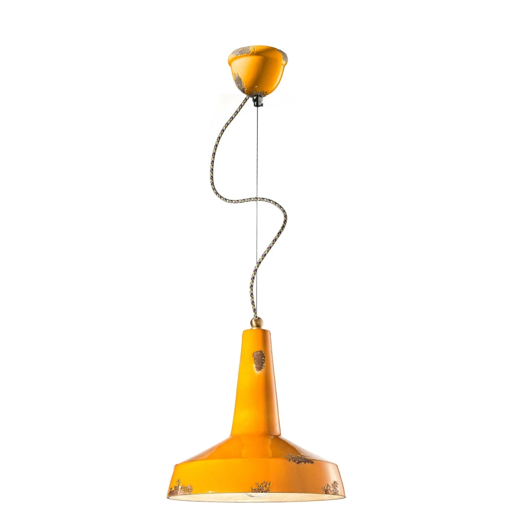 Lampadario Vintage Vague Vintage Ferro E Ceramica Giallo 1 Luce E27 35Cm