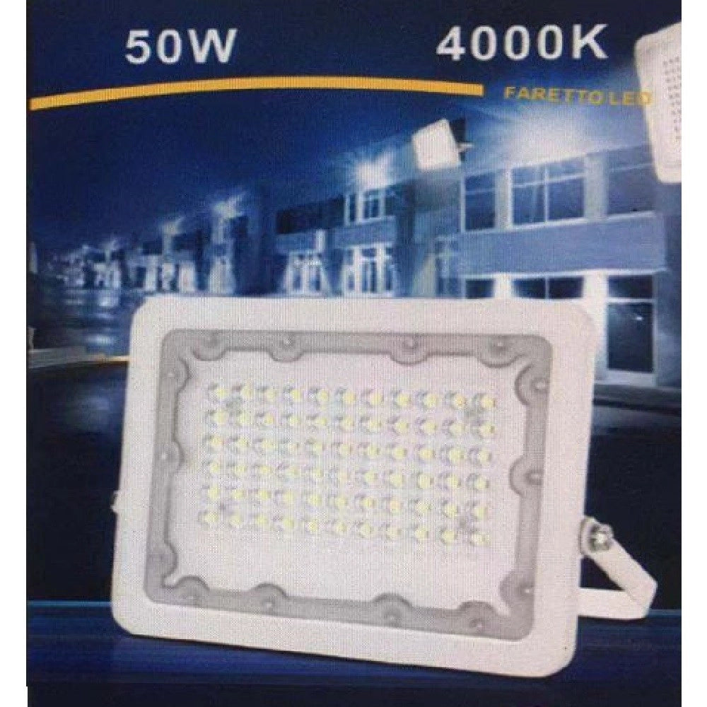 Trade Shop - Faro Led 50w Faretto Ultra Slim Bianco Esterno Luce Naturale Fredda Calda Fs50w-b -